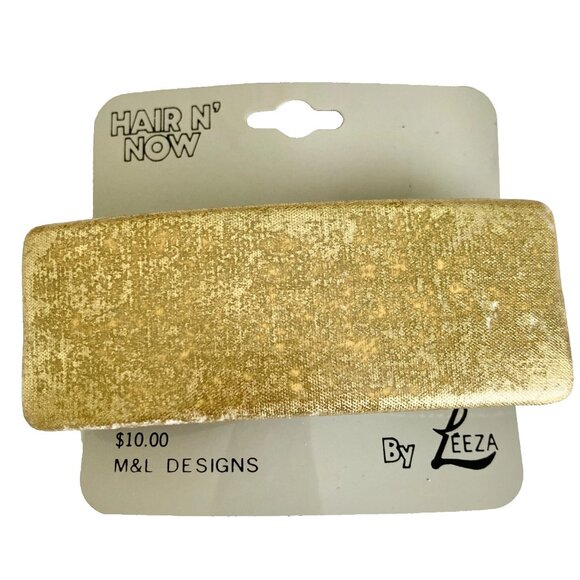 Vintage Gold Metallic Fabric Rectangle French Barrette 80s Leeza Long Hair 3.5" - Picture 2 of 7